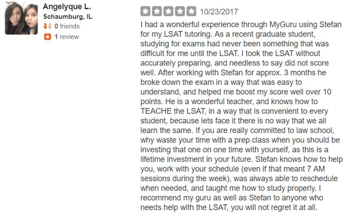 Yelp LSAT Review - 10+ point improvement with Stefan