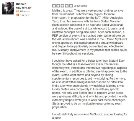 Yelp online MAT review Mar 2018